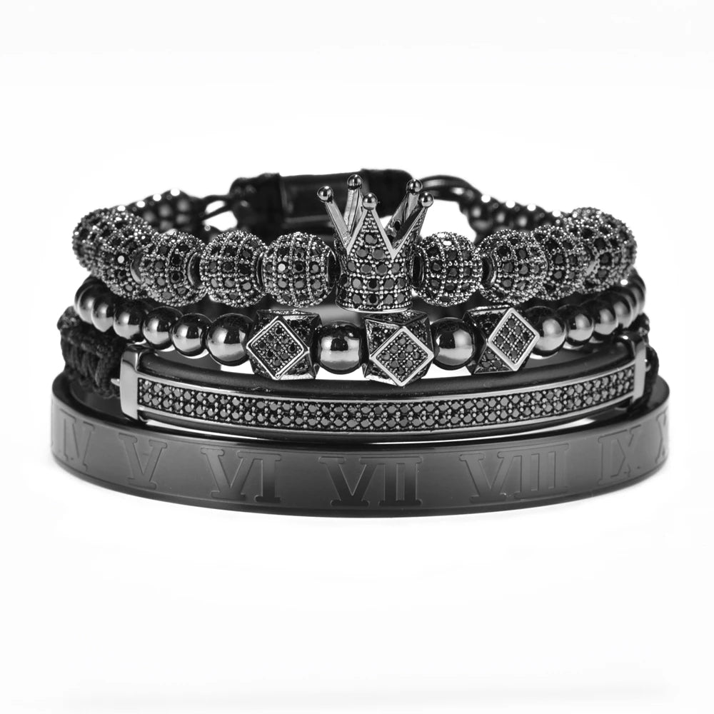 Boss Lifestyle | Luxury 4 Piece Solid Stainless Steel Iced Blinged Out Braided Bracelet Set