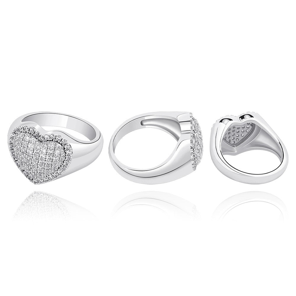Ladies High Fashion Bling Delicate Heart AAA Micro Pave Bling Bling Rings