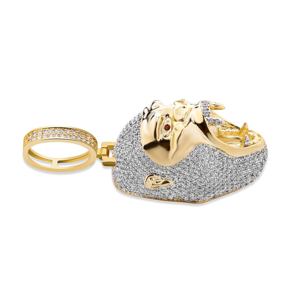 Flooded Ice Bling 14k Gold Gorilla Jungle Skull Hip Hop Pendant Chain Necklace