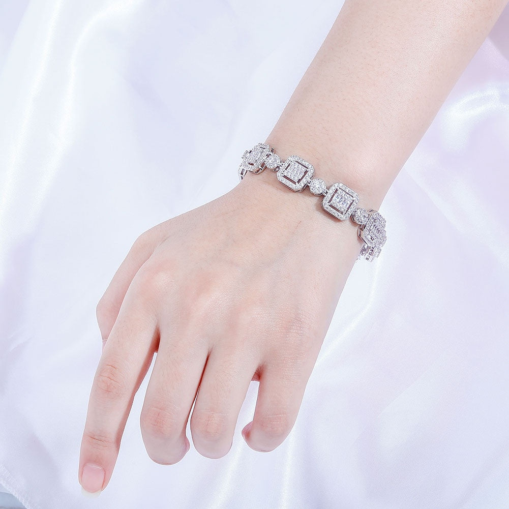12mm Square Cut Center Stone Baguette High quality AAA Stone Hip Hop Bracelet