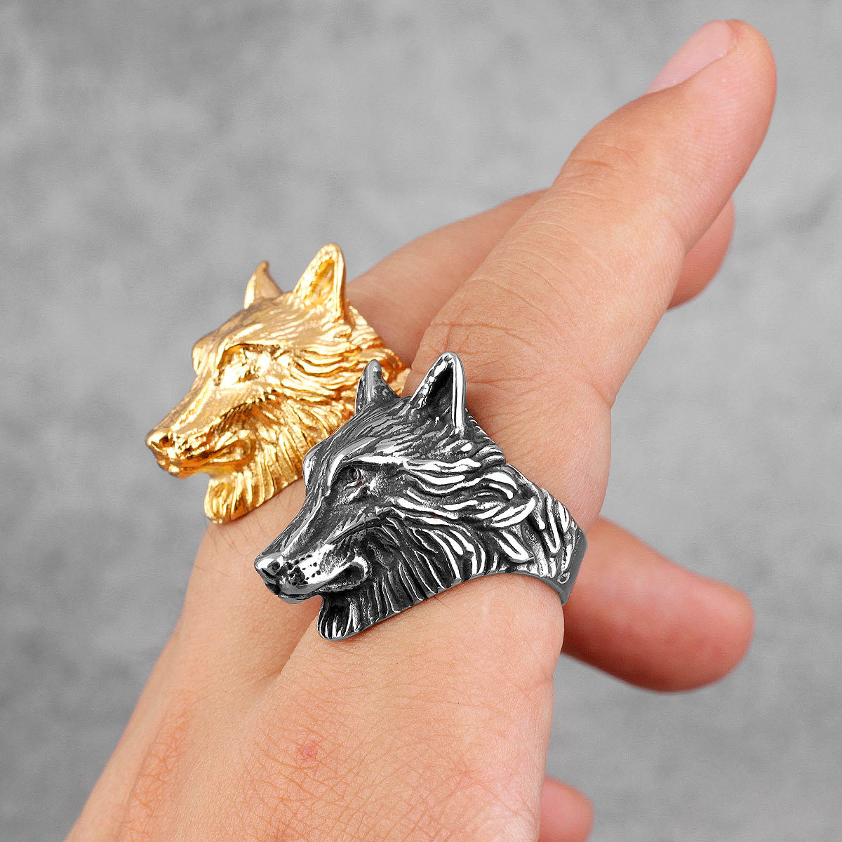 Mens Alpha Dog 14k Gold Silver No Fade Stainless Steel Wolf Street Wear Rings