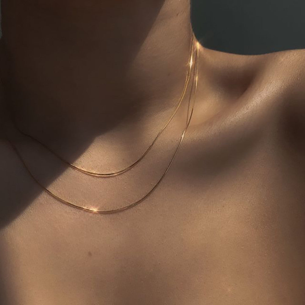 Stainless Steel Layered In 18k Gold Waterproof Double Layered Herringbone Necklace