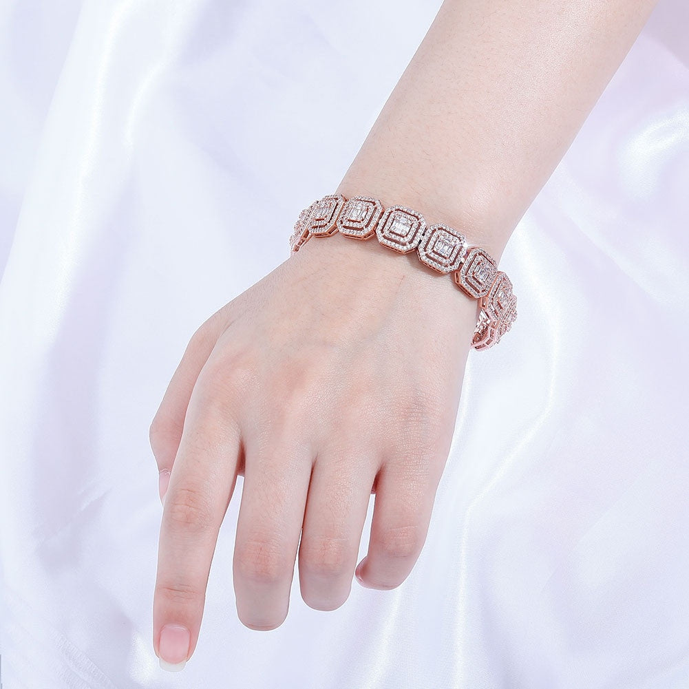 Mens New Ice 13mm Hip Hop Square Baguette Center Stone Bling Bracelets