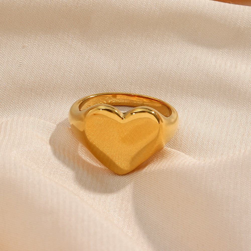 Women's 18k Gold Stainless Steel No Fade Fine Polished Wide Large Heart Finger Rings