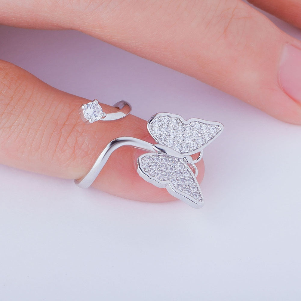 Ladies Flooded Ice Butterfly Fashion Adjustable Finger Nail Rings