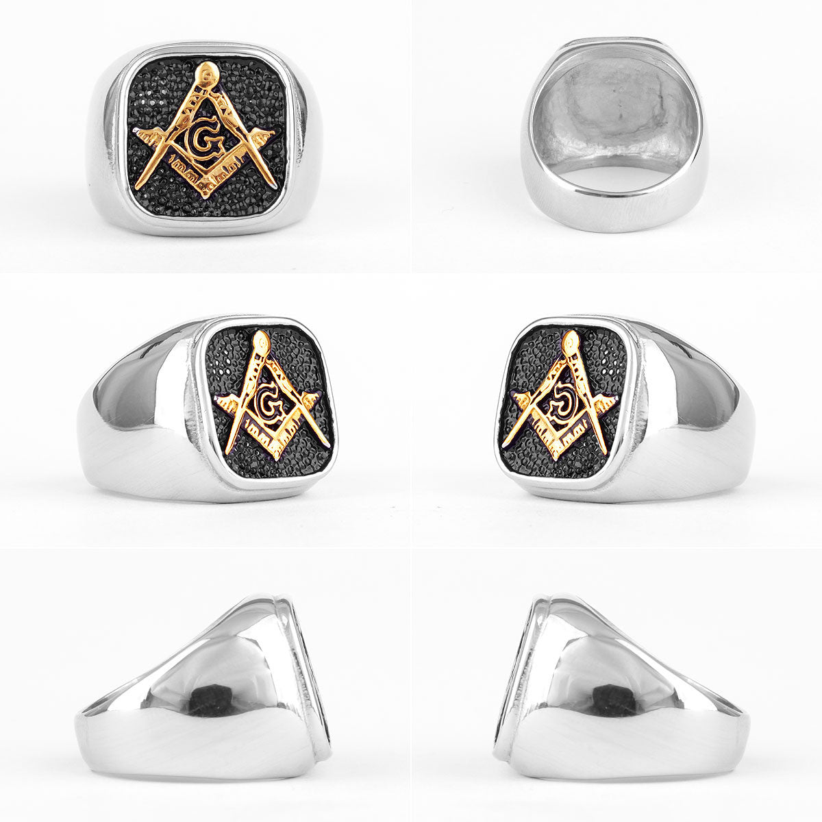 Masonic Retro | 316L Stainless Steel Two Tone No Fade Free Mason Compass Square Rings