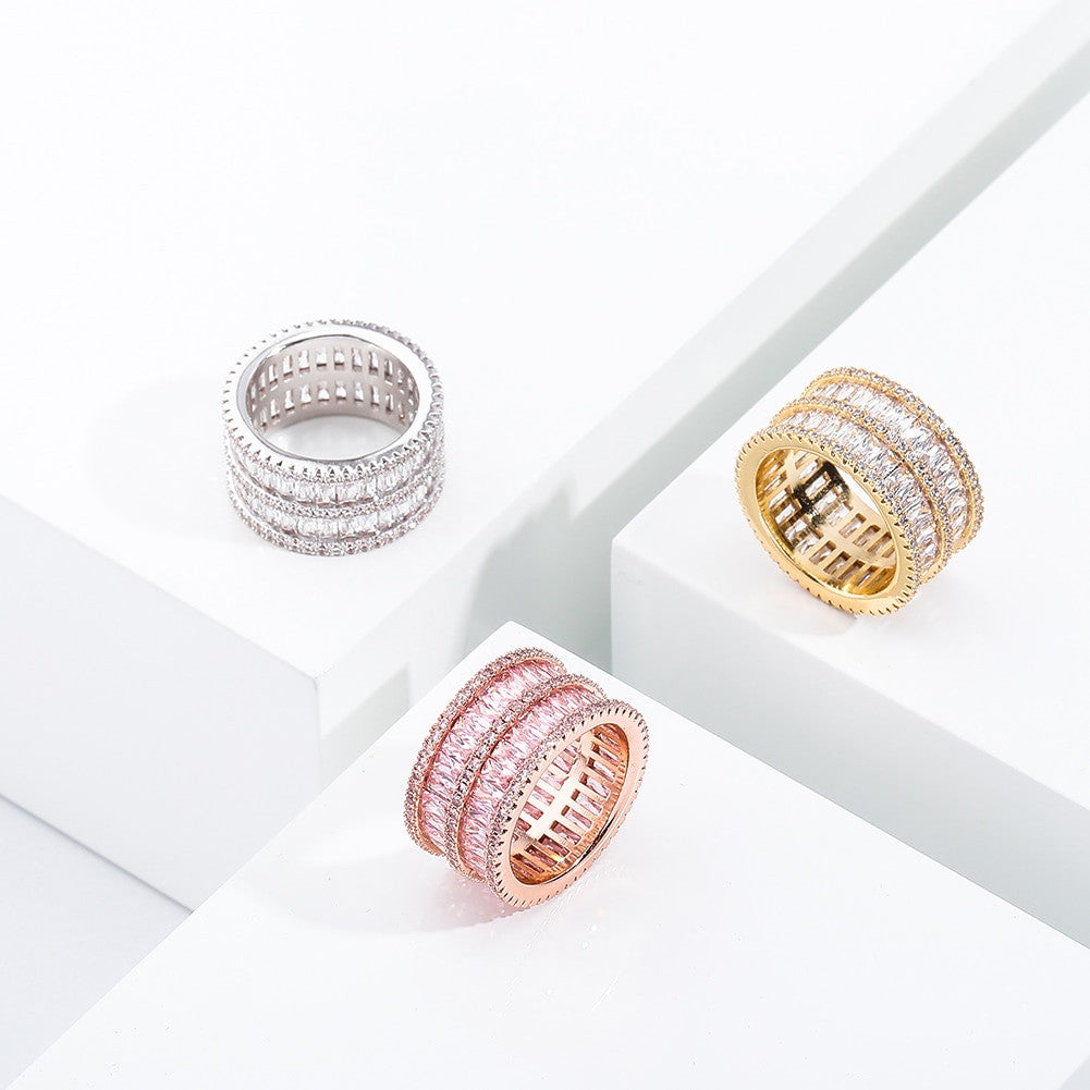 Flooded Ice Double Stack 2 Row Baguette Hip Hop Rings