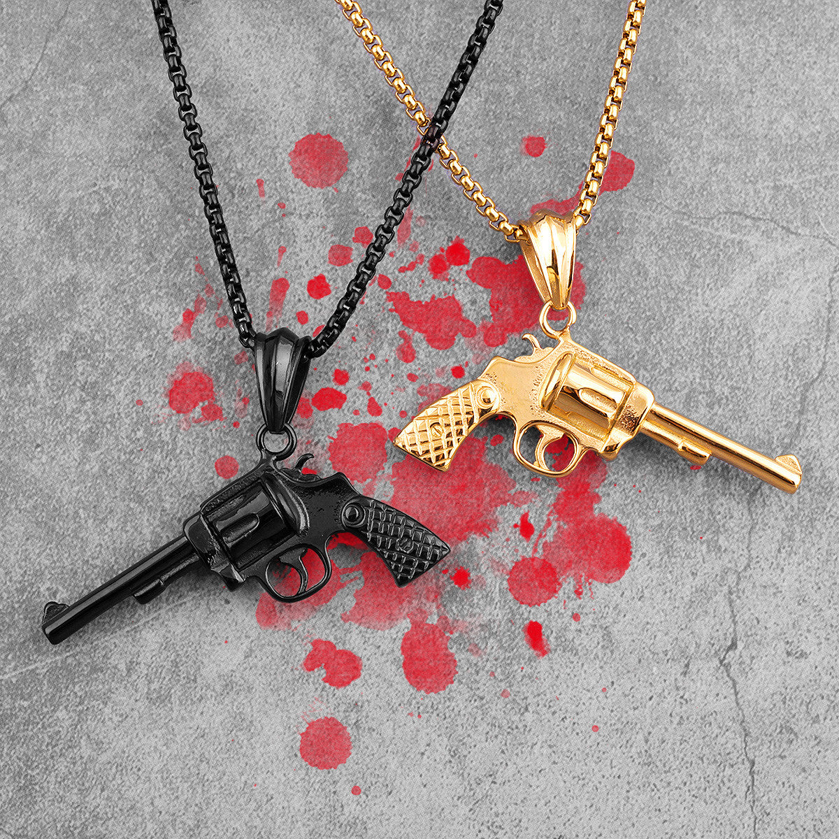 Hip Hop 14k Gold over No Fade Stainless Steel Hot Revolver Pistol Pendant Chain
