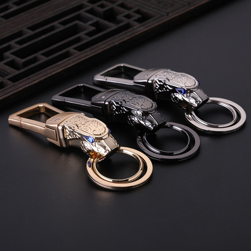 Genuine Leather Leopard Dragon Luxury Mens Car Key Chain