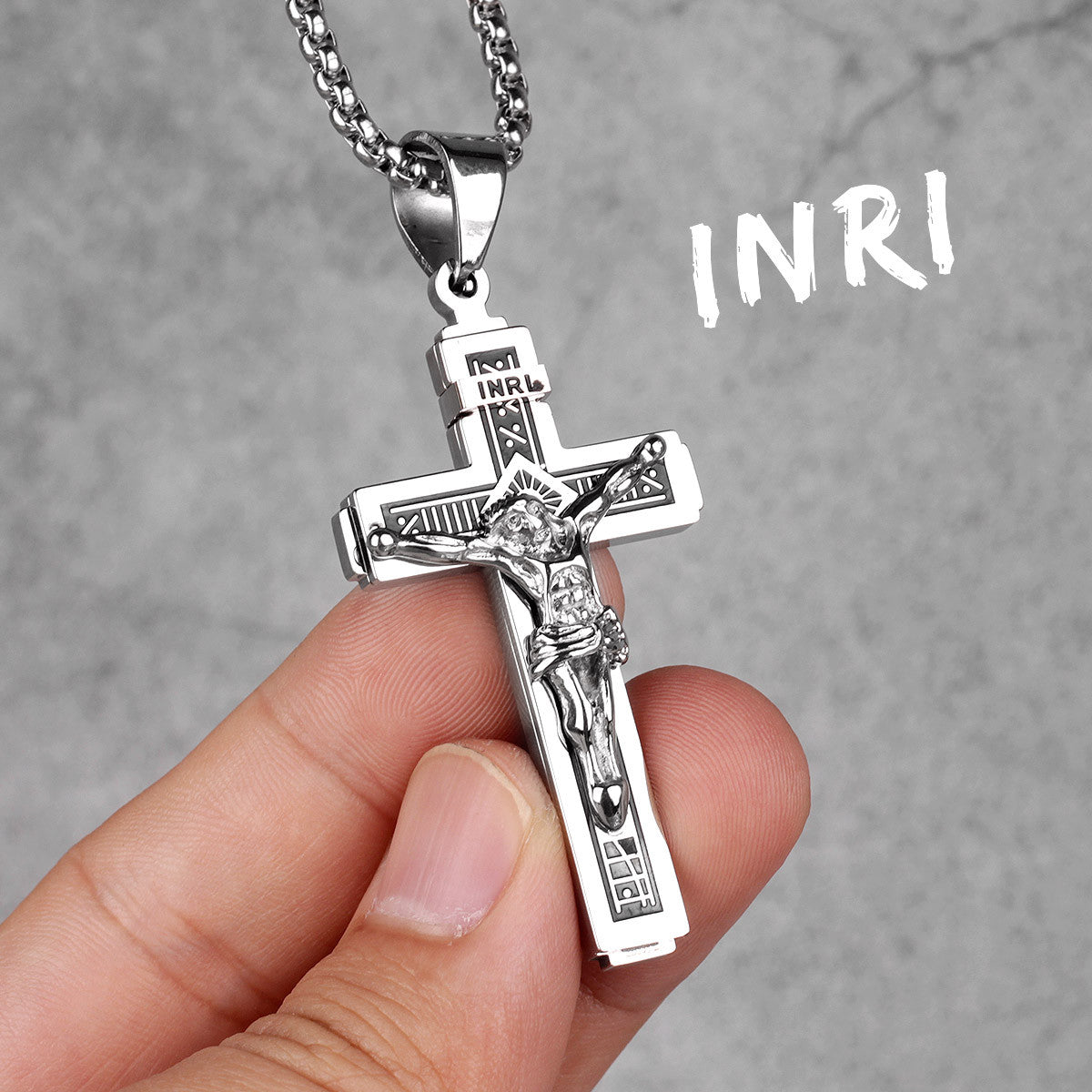 Mens INRI 14k Gold Over No Fade Stainless Steel Spiritual Cross