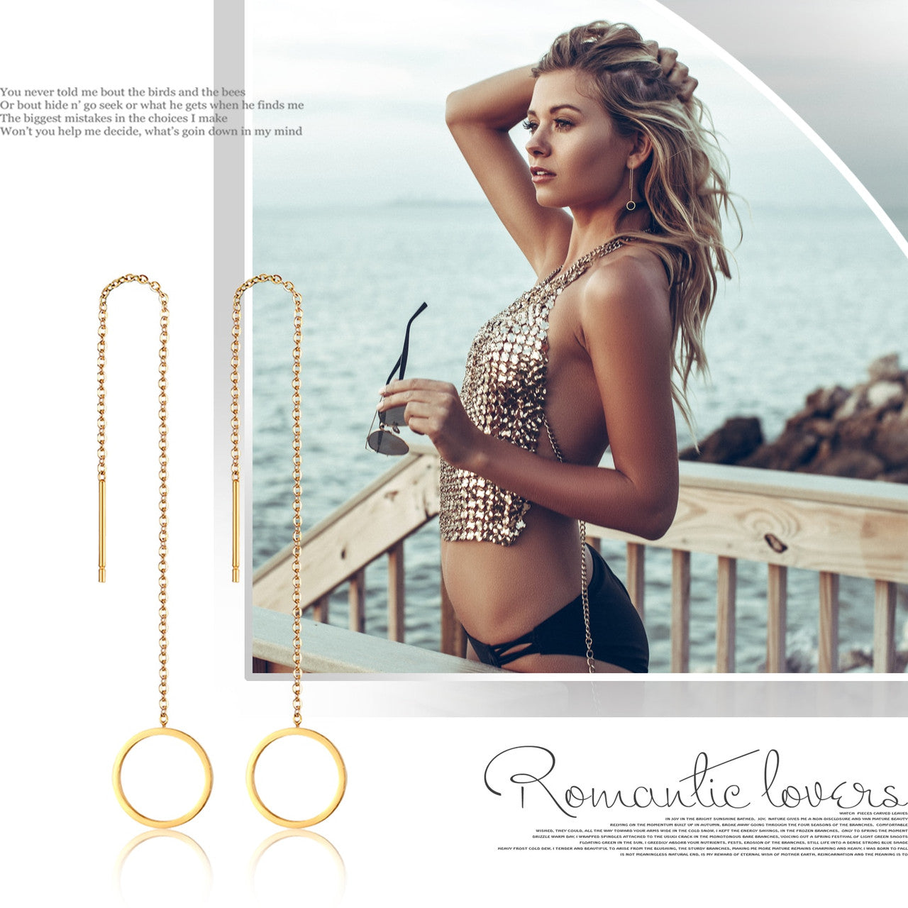 Womens Unique Design Long Fringed Dangling Stainless Star Circle Earrings