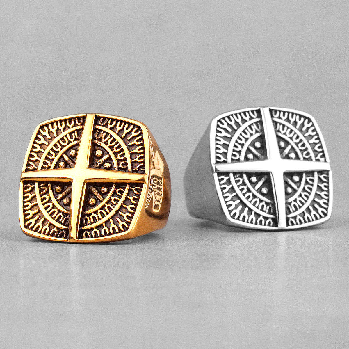 Ancient Compass | 14k Gold Over Stainless Steel Men's Street Wear Unique Ring