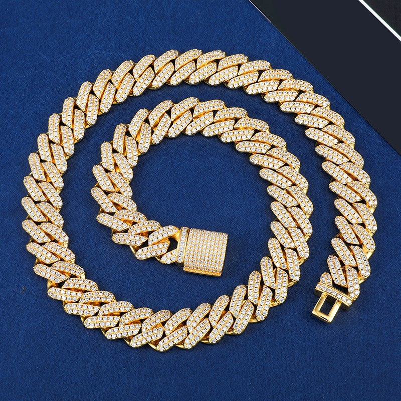 18k Gold AAA Micro Pave 4 Prong Box Clasp Miami Cuban Tight Link Chain Necklace