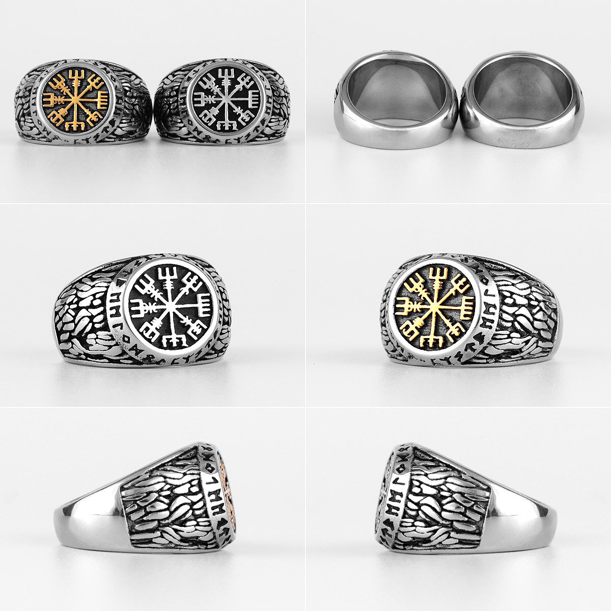 Viking Symbol | Ancient Rune Alphabet Odin Mythology Stainless Steel Mens Rings