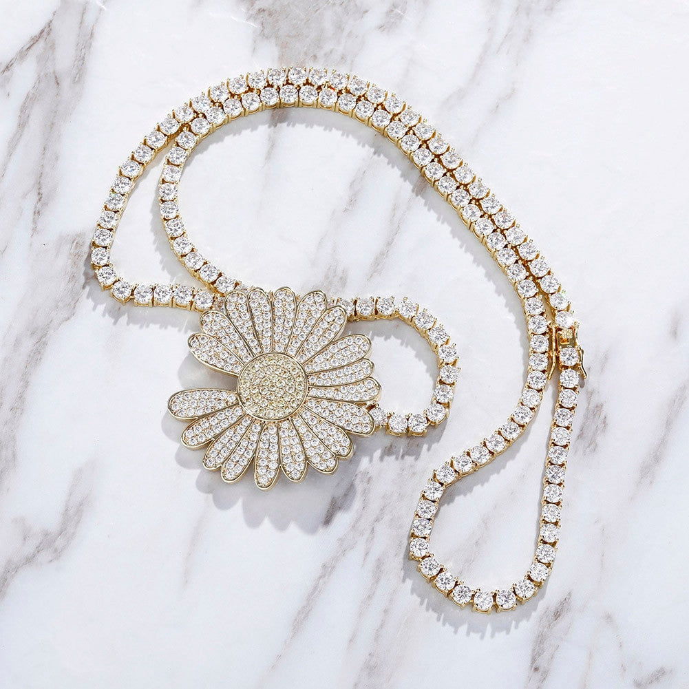 BlingJewelz Plucked Daisy 14k Rose Gold 925 Silver Bling Bling Fashion Iced Necklace