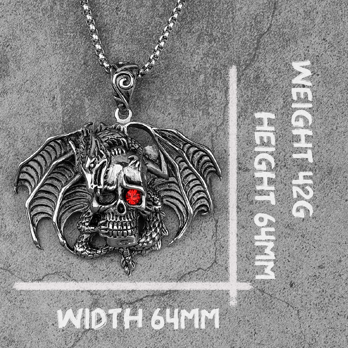 Mens No Fade Stainless Steel Demon King Dragon Skull Pendant Chain Necklaces