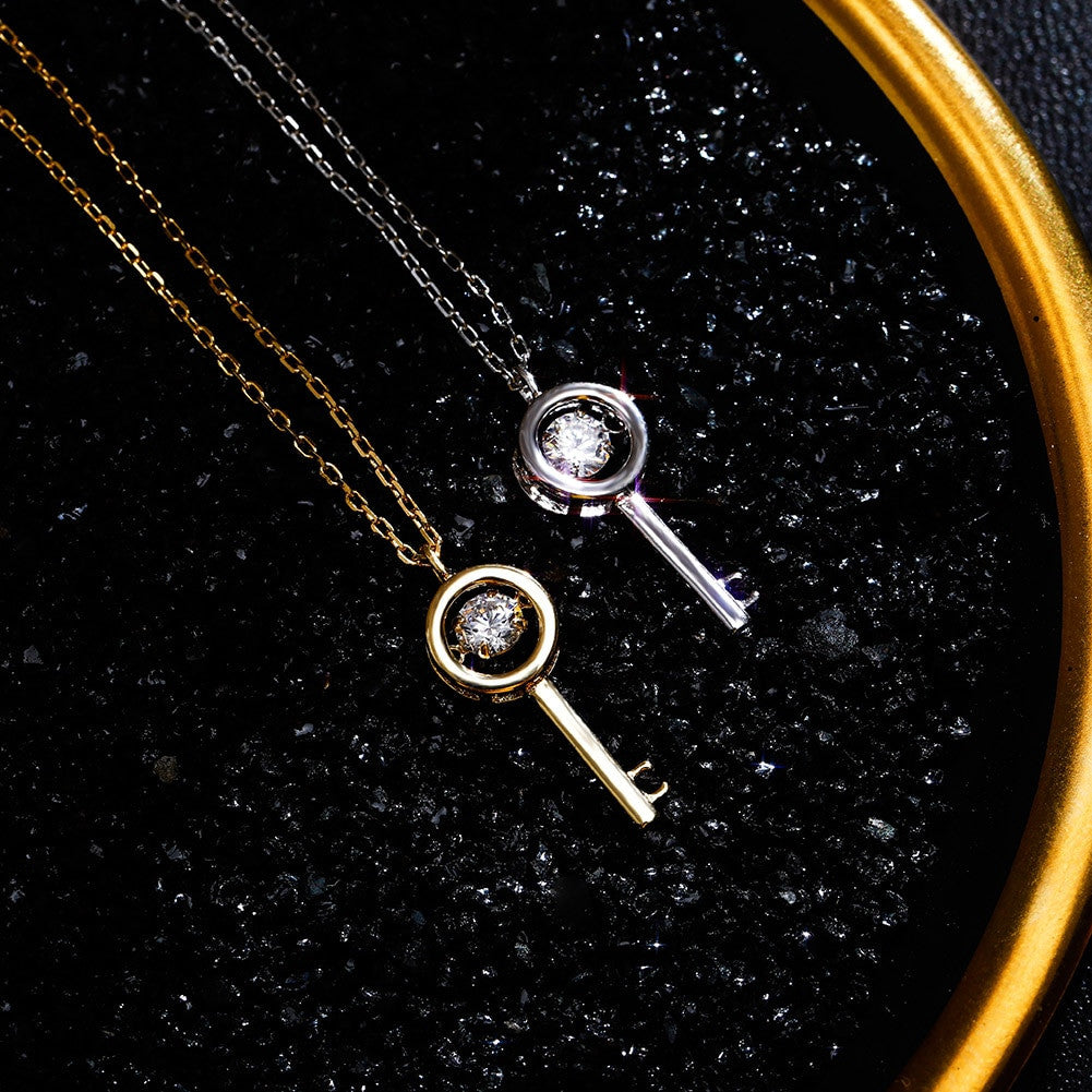 Ladies 14k Gold Over 100% 925 Sterling Silver Retro Skeleton Key Pendant Necklace