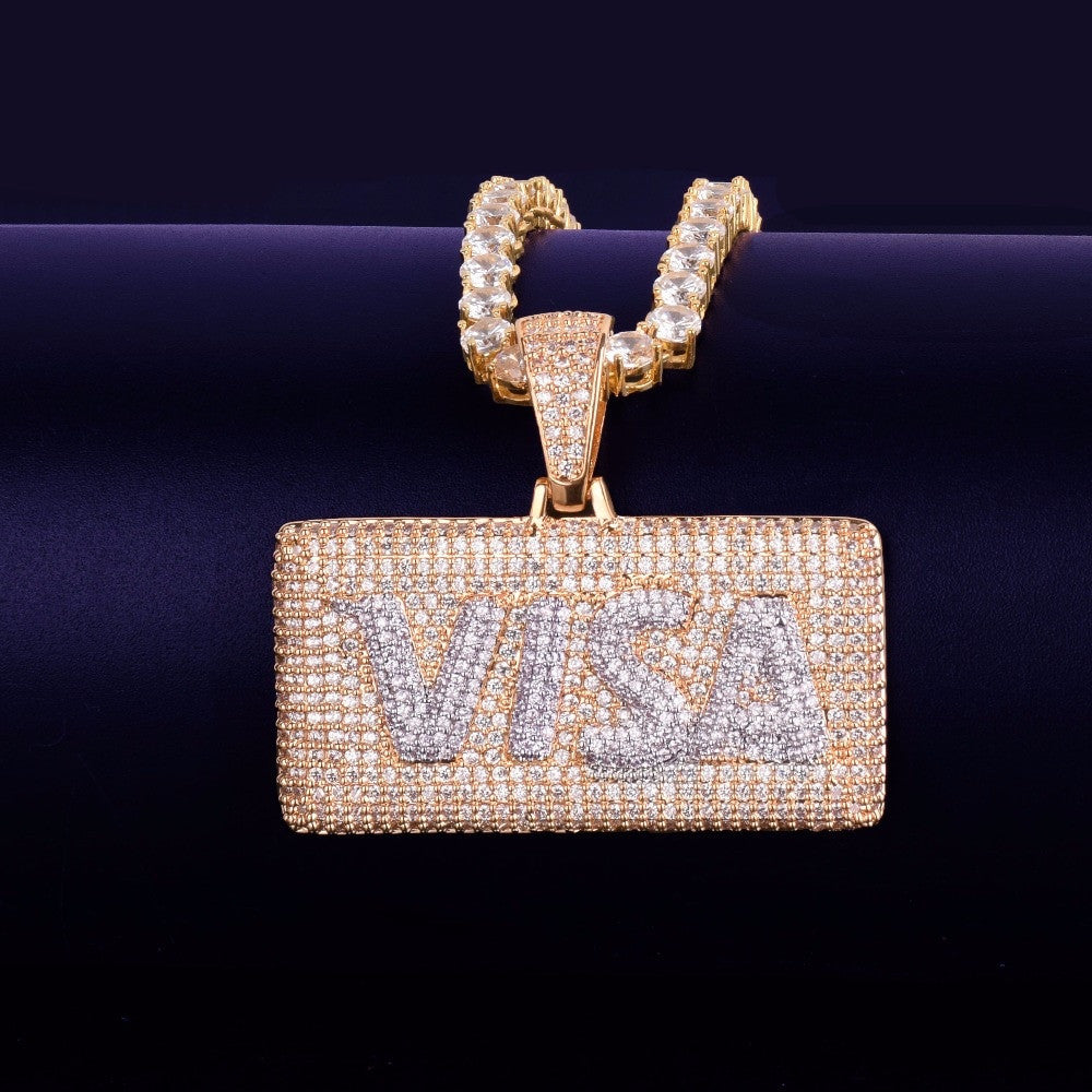 True Micro Pave Real 18k Gold Silver Credit Card Flooded Ice Hip Hop Pendant Chain Necklace