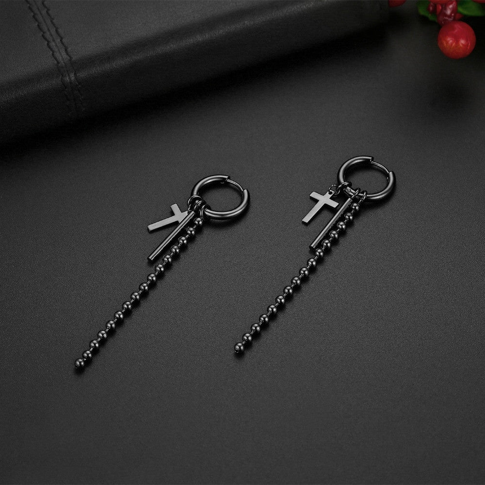 14k Gold Silver Black Stainless Steel Hip Hop Dangling Cross Earrings