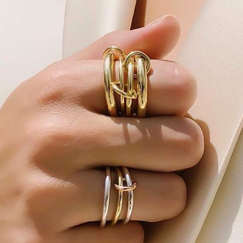 Solid Stainless Steel 18k Gold No Fade Multiple Layers Strand Loop Index Finger Rings