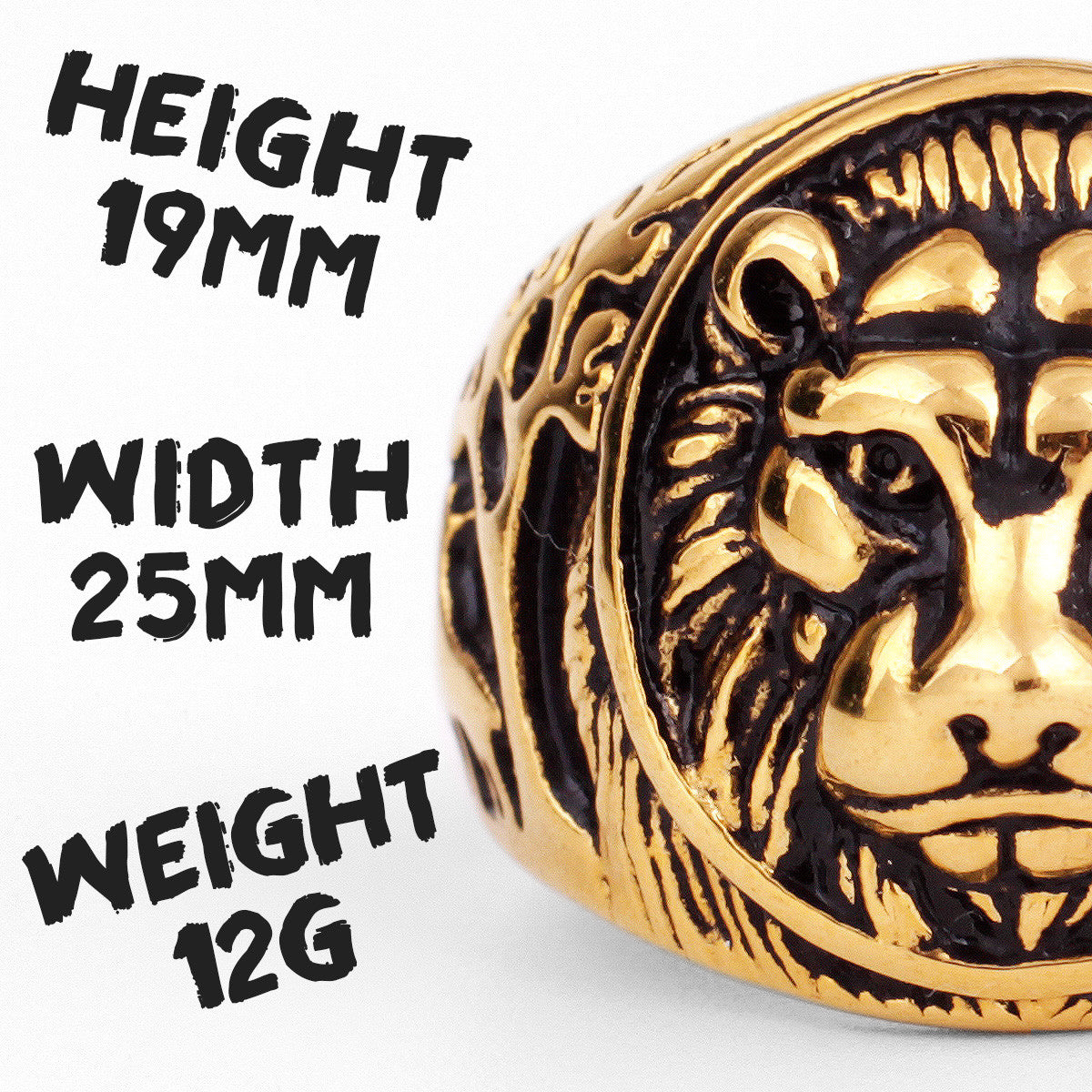 Mens King Of The Jungle 316L 14k Gold Silver No Fade Stainless Steel Street Wear Rings