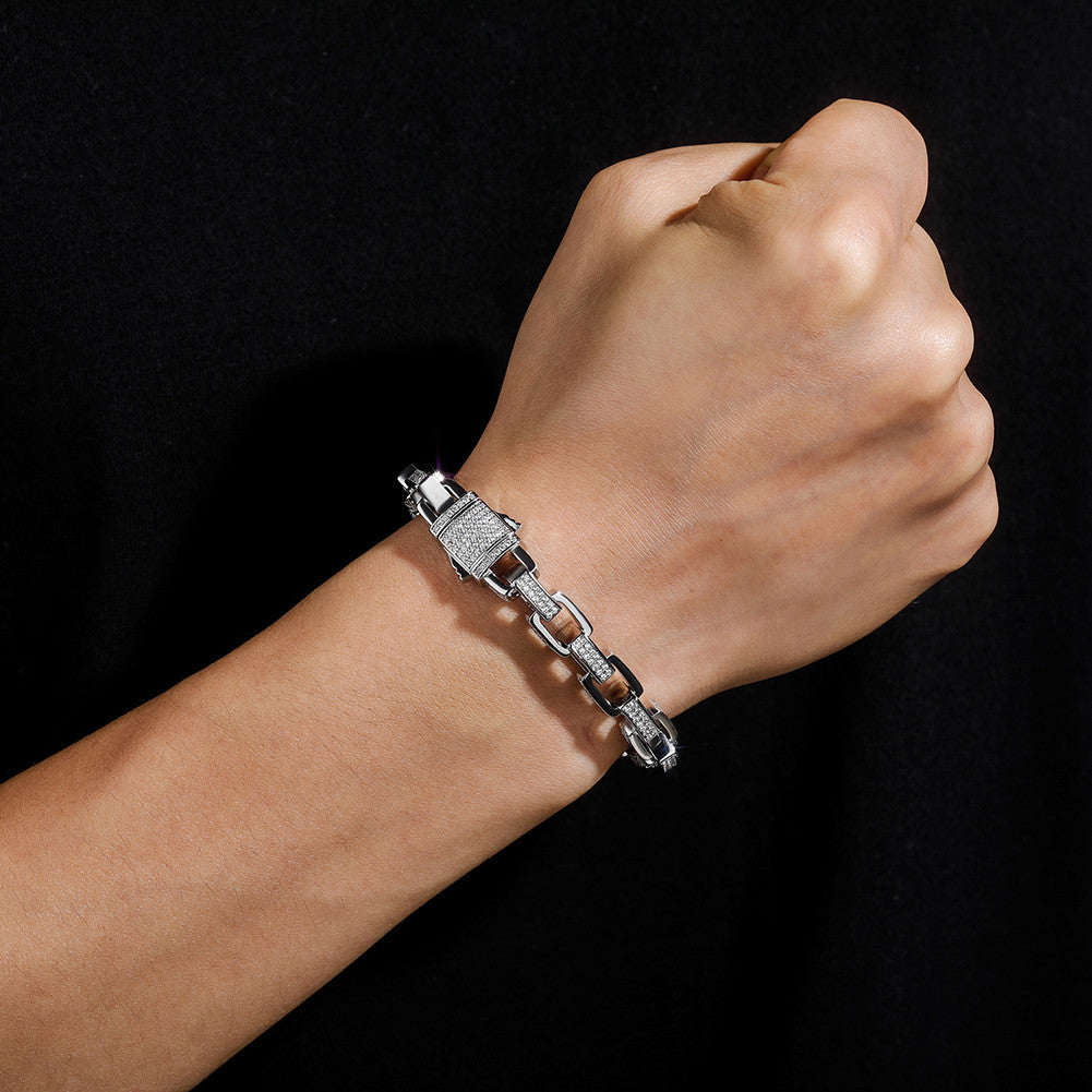 Mens Hip Hop 8mm Flooded Ice Box Link Micro Pave Bling Bracelets