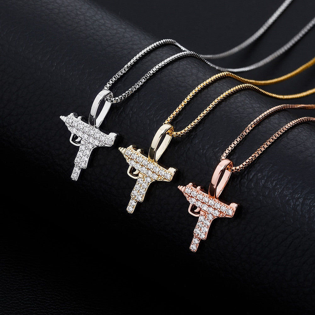 Ride or Die Rose Gold 14k Gold Solid .925 Sterling Silver Uzi Machine Gun Chain Necklace