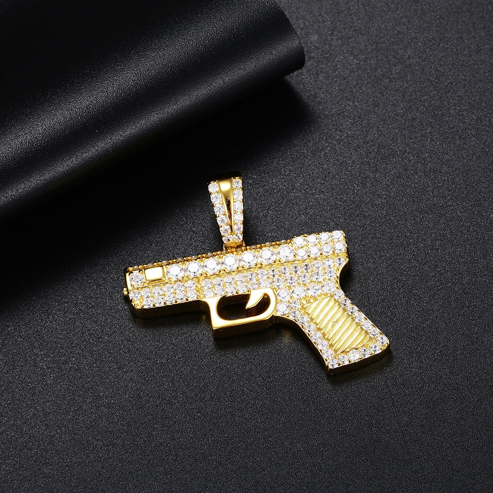 Golden Gunner | 925 Sterling Silver over 18k Gold 380 Pistol Hip Hip Pendant