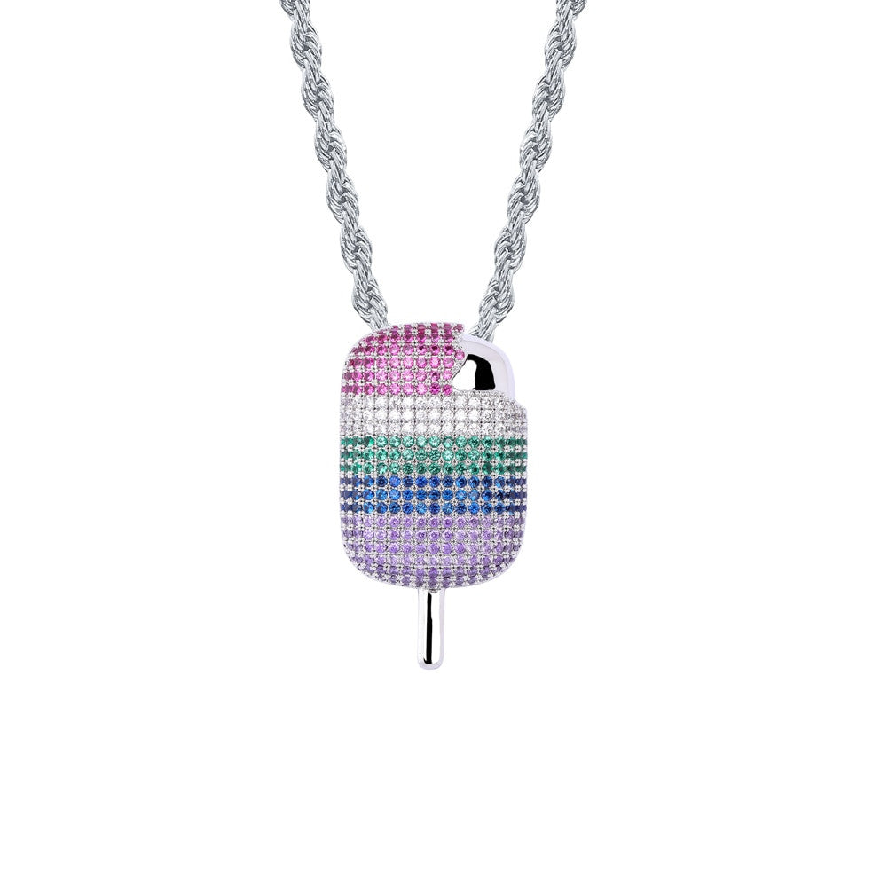 Multi Colored 3A+ Micro Pave Ice Cream Hip Hop Pendant Chain Necklace