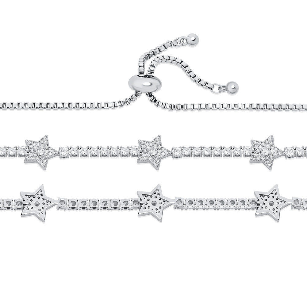 Ladies 14k Gold .925 Silver 5 Pointed Super Star Simulate Diamond Choker Chain Necklace