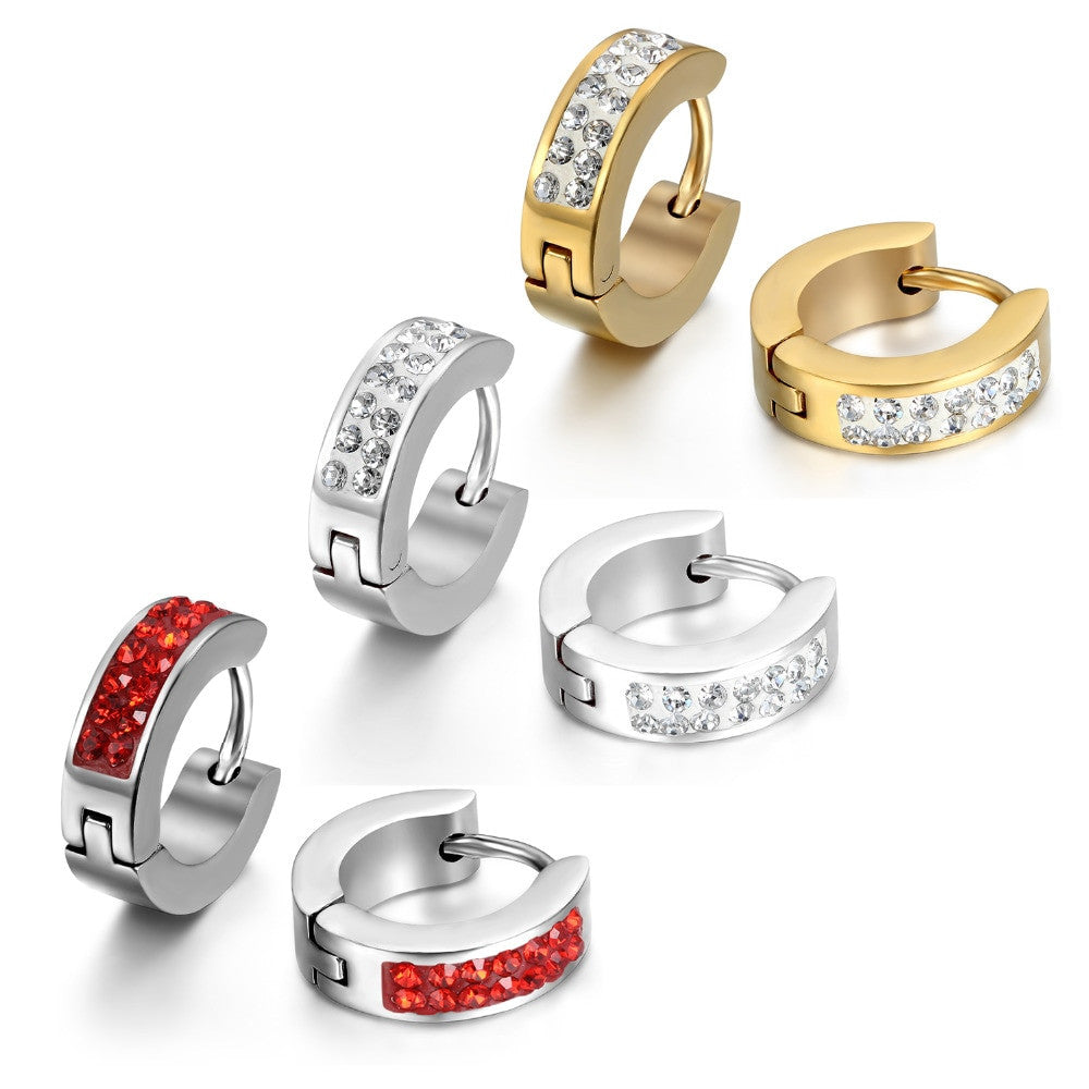 Solid Stainless Steel Iced Blinged Out Small Hoop Huggie Style Hip Hop Earrings