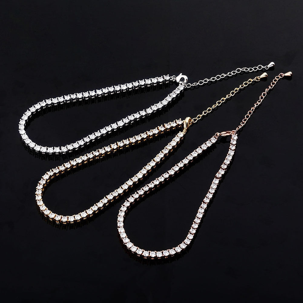 Rose Gold 14k 925 Silver Flooded Ice 4mm Tennis Chain Anklet Iced Ankle Bracelets