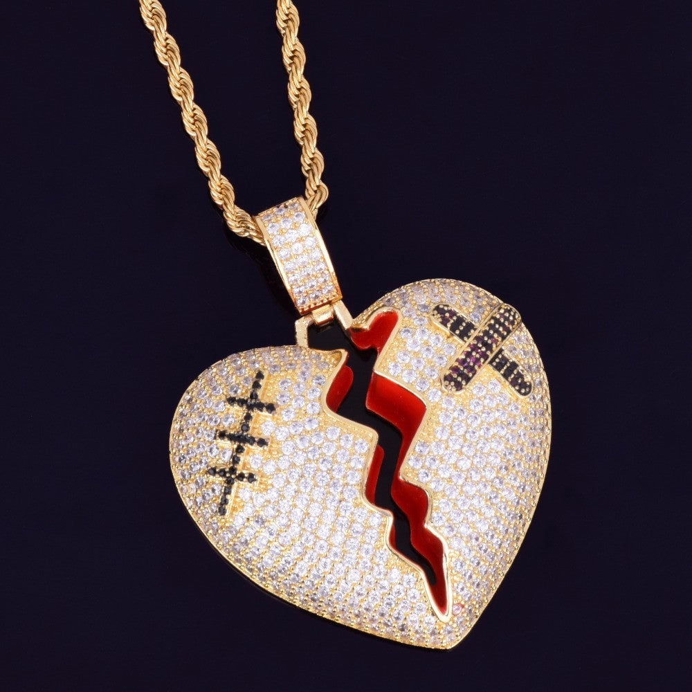 The Healing Heart | Iced Blinged Out Red Oil Hip Hop VVS Diamond CZ Pendant Chain