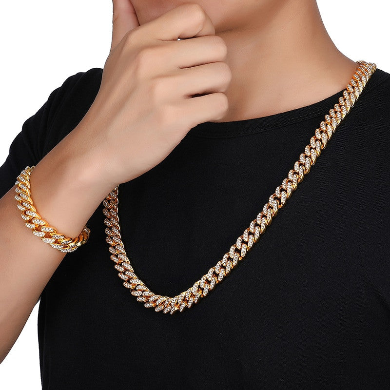 Fire Starter | Hip Hop 13mm Fully Iced Paved Miami Cuban Link Chain Bracelet Set