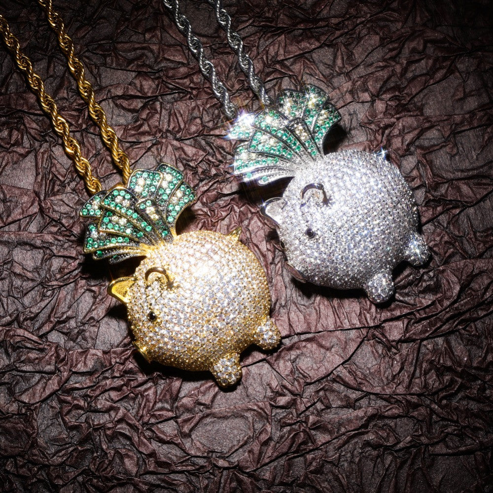 Money In The Bang Little Pig Piggy Bank Dollars Hip Hop Pendant Chain Necklace