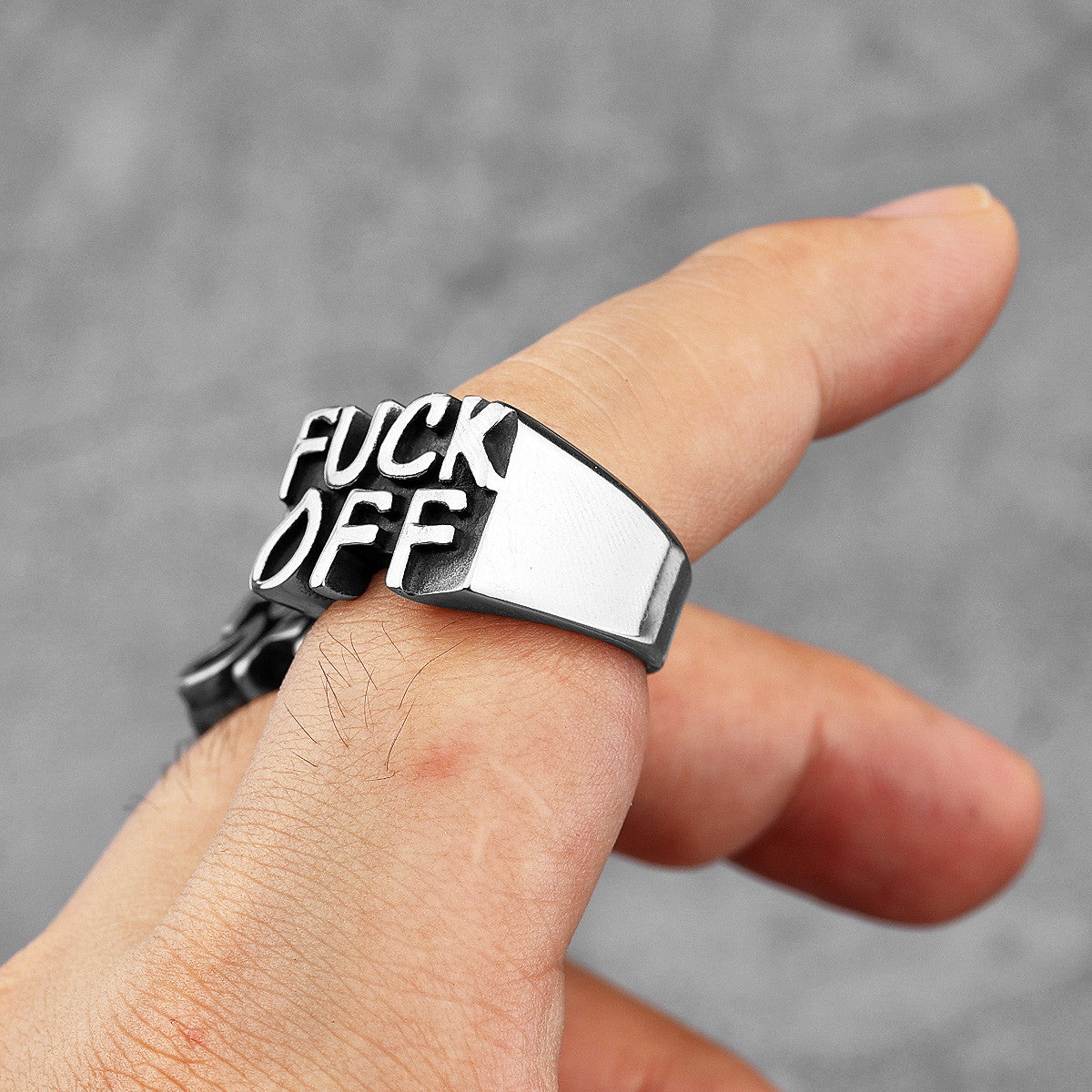 Mens No Fade Stainless Steel Eff F Off Vintage Black Street Wear Hip Hop Rings