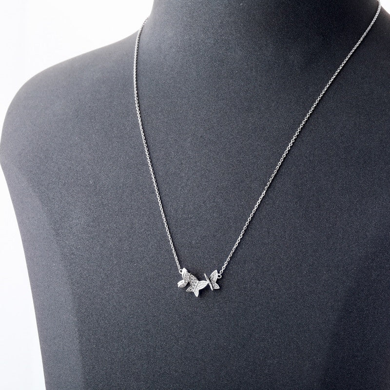 Ladies 925 Sterling Silver Butterfly 3D Flying Butterfly Pendant Chain Necklace
