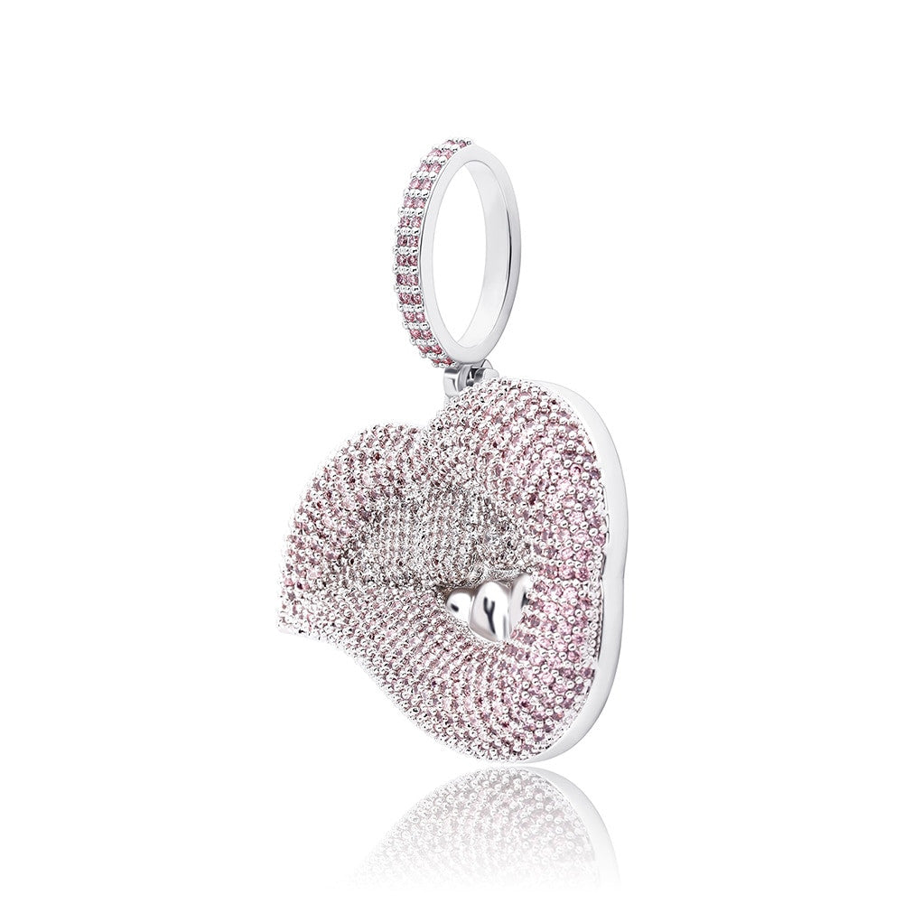 Hip Hop Sexy Ladies Drip Drop Bottom Lip Bite Bling Micro Pave Pendant Chain Necklace