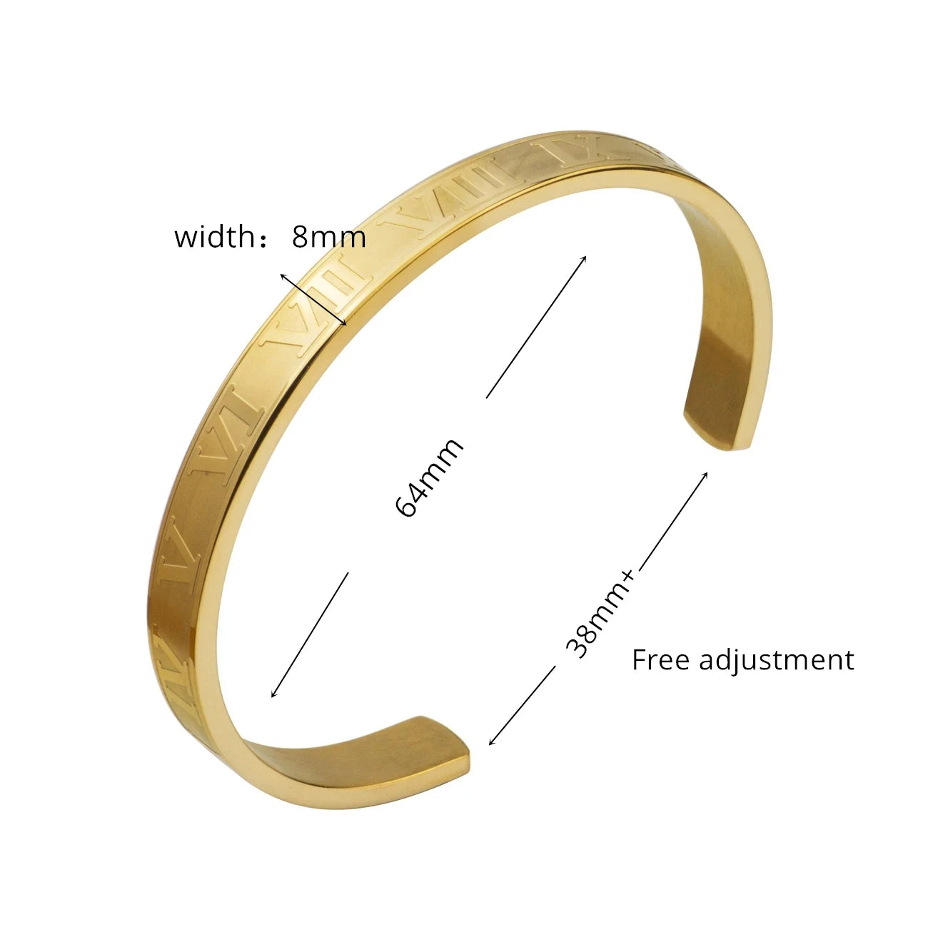 Rome | Luxury Titanium Stainless Steel Roman Numerals Gold Men's Cuff  Bracelets