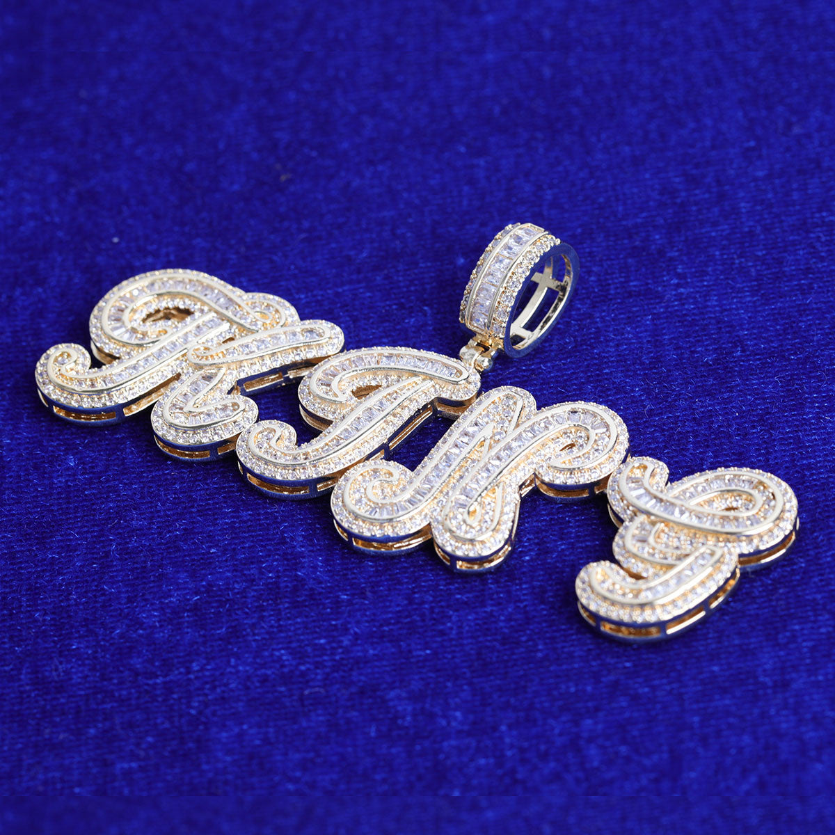 Frosted Script | Hip Hop VVS Diamond CZ Baguette Stone Custom Made Pendant