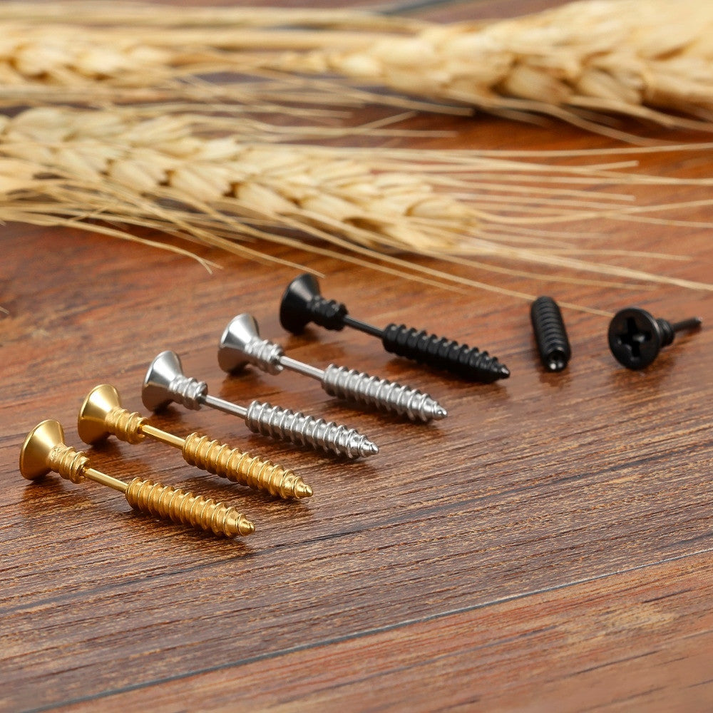 Mens Cross Screw 316L Stainless Steel Phillips Screw Earrings