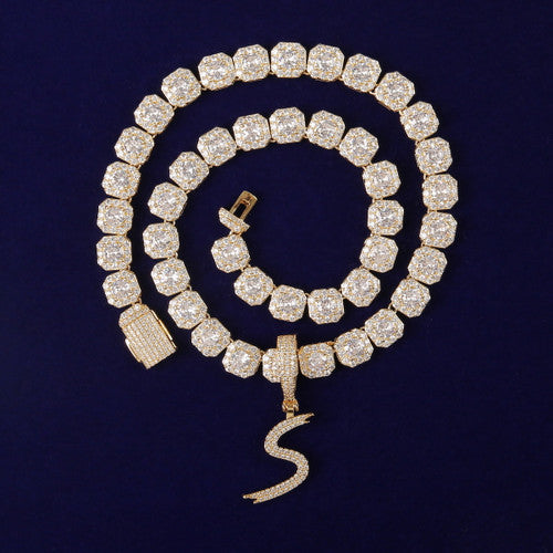 Solo Script | Single Scripted Letter Iced Blinged Out Box Link Chain Pendant