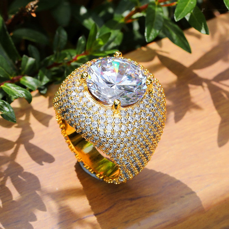 Mens Flooded Ice First Class 18k Gold .925 Silver Center Stone AAA Micro Pave Iced Rings