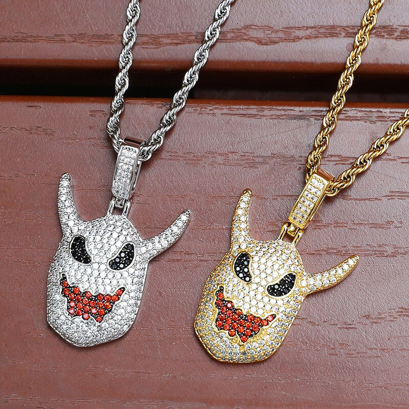 AAA Micro Pave Demon Devil Horns 18k Gold .925 Silver Hip Hop Pendant