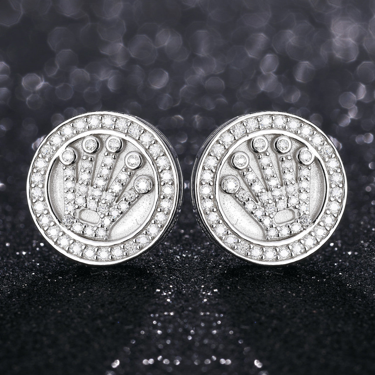 Classic 925 Silver Genuine VVS Diamond Kings Crown Hip Hop Earrings