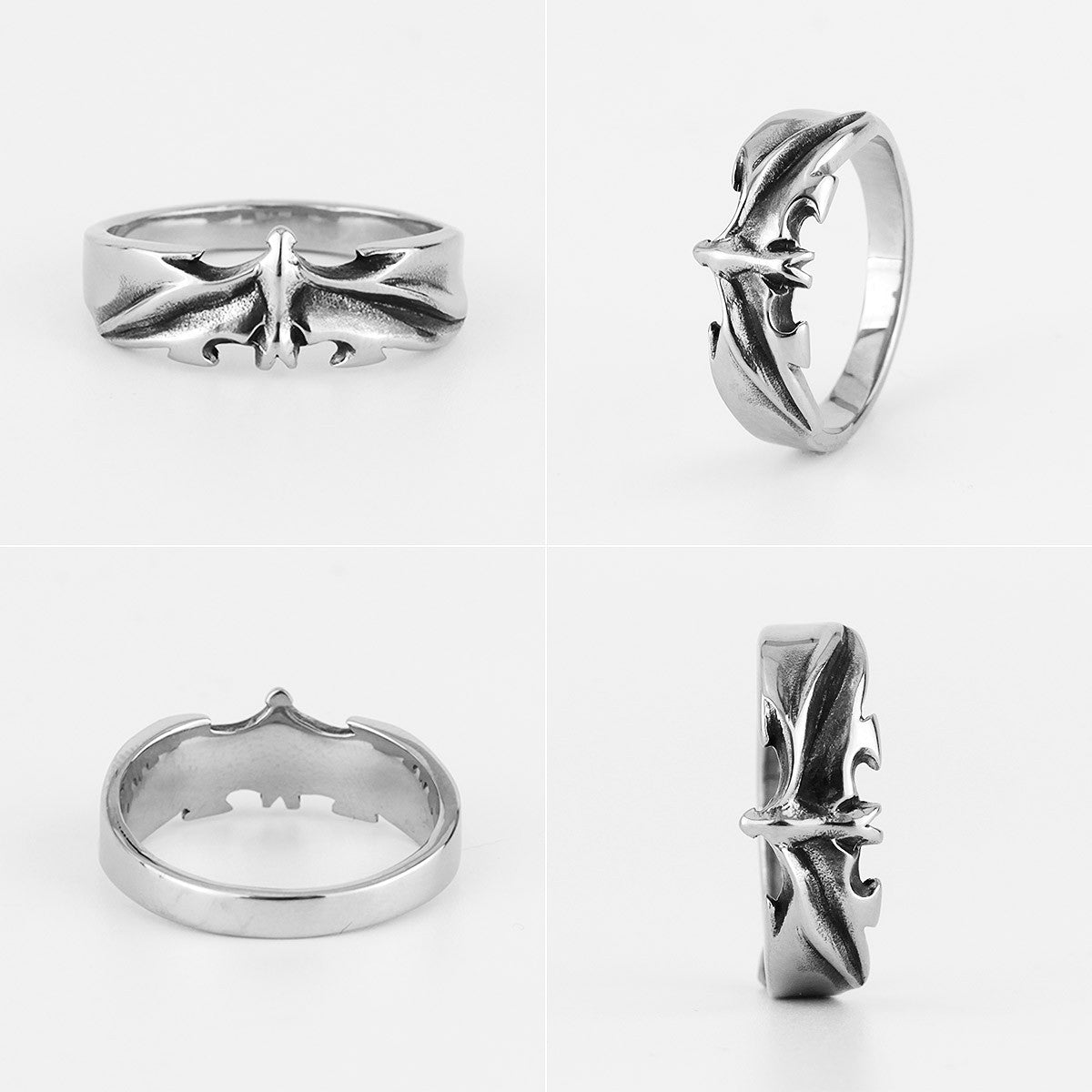 Mens Stainless Steel Jewelry No Fade Gothic Vampire Bat Street Wear Rings