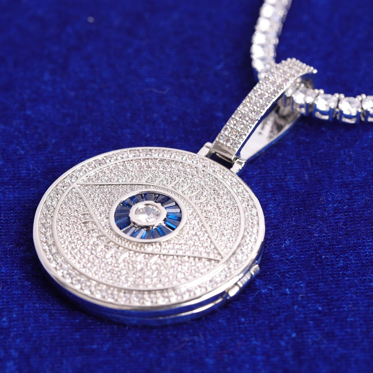 All Seeing Eye Flooded Ice Hip Hop Photo Picture Pendant Micro Pave Chain Necklace