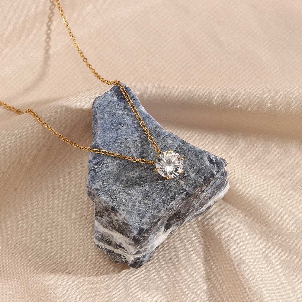 Stainless Steel 18k Gold 3A Zircon Bling Stone Crown Waterproof Pendant Necklace