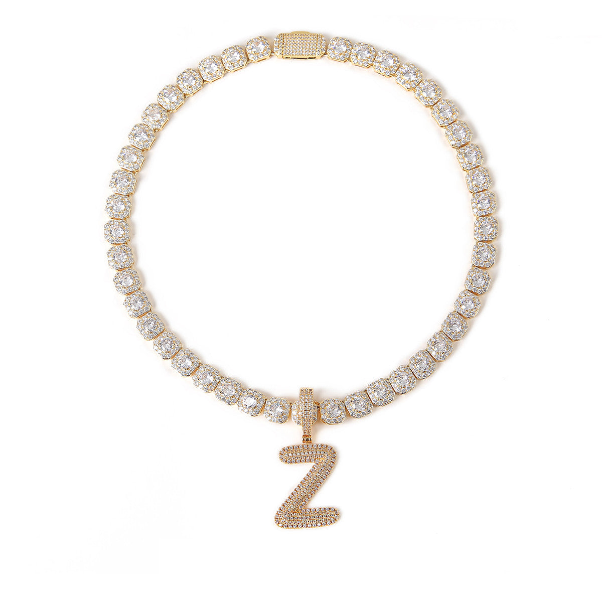 Solo Script II | Single Scripted Raised Letter Iced Blinged Out Box Link Chain Pendant