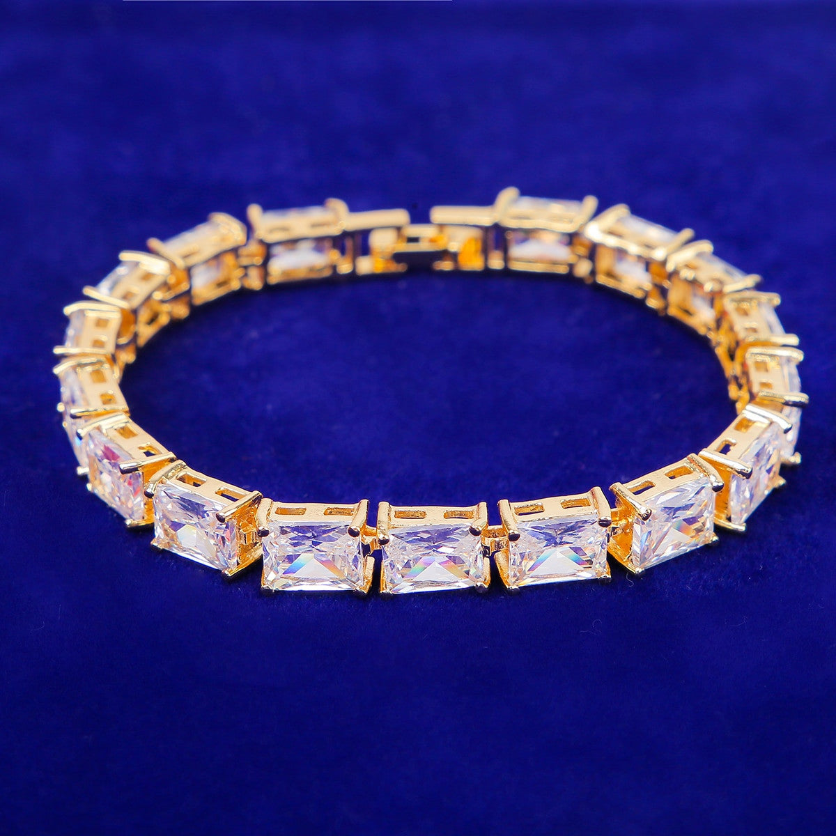 24k Yellow / White Gold 6mm Handset Baguette Bling Tennis Bracelets